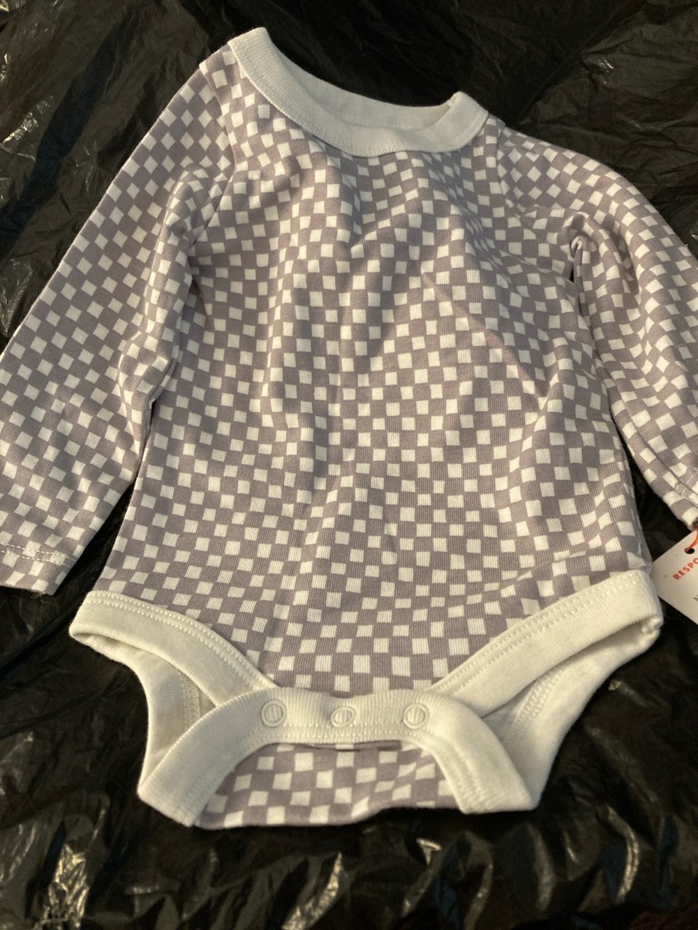 Cat & Jack Grey and White Checkerboard Long-Sleeve Bodysuit